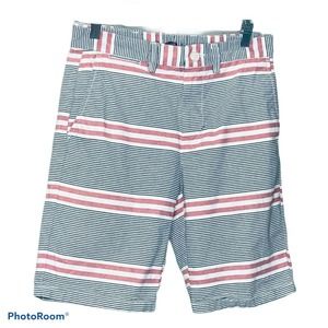 Old Navy Men's Shorts Chino Red White Blue Striped Flat Front Slim Size 28